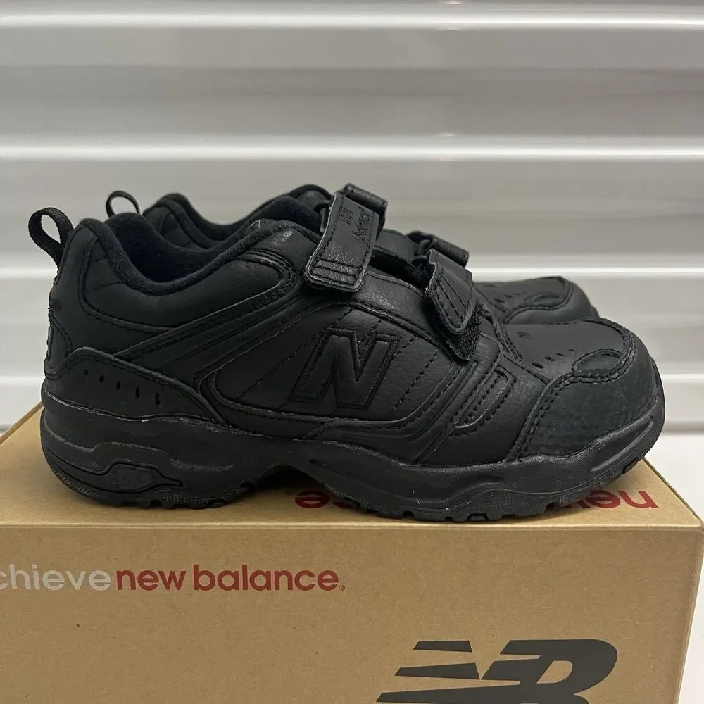 New Balance 621 Big Kid Black Leather Training Uniform Hook Loop Shoes SZ 2.5 M